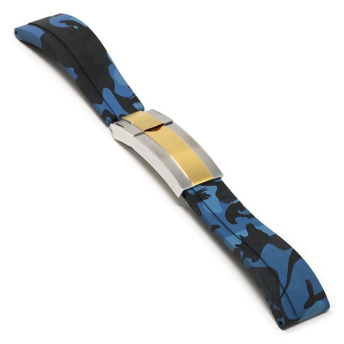 R.rx4.5.ss.yg Main Blue Camo (Silver & Yellow Gold Clasp) StrapsCo Silicone Rubber Camo Replacement Watch Bands Strap For Rolex With Straight Ends