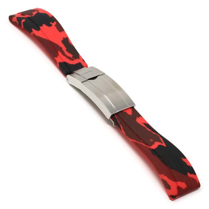 R.rx4.6.bs Main Red Camo (Brushed Silver Clasp) StrapsCo Silicone Rubber Camo Replacement Watch Bands Strap For Rolex With Straight Ends