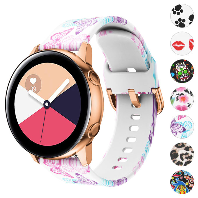 s.r12.e Gallery Butterfly StrapsCo Patterned Silicone Rubber Watch Band Strap for Samsung Galaxy Watch Active