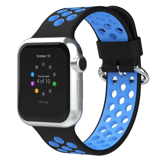 A.r2.1.5 Main Black & Blue StrapsCo Silicone Perforated Rubber Watch Band Strap For Apple Watch Series 12345