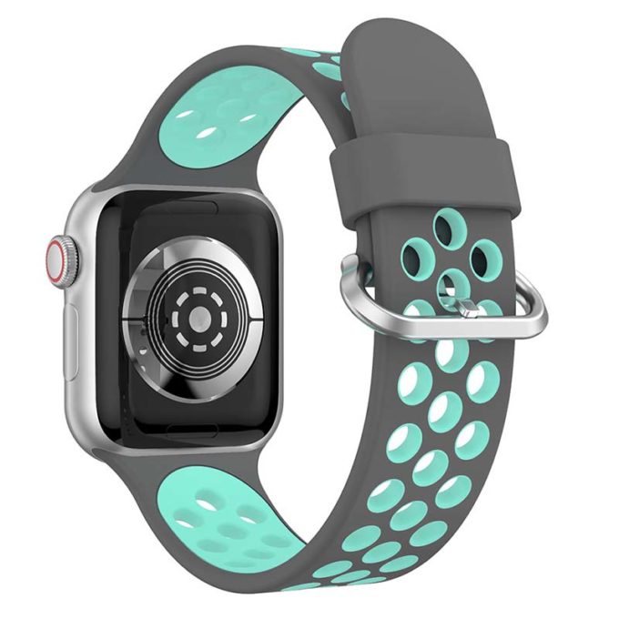 A.r2.7.11 Back Grey & Teal StrapsCo Silicone Perforated Rubber Watch Band Strap For Apple Watch Series 12345
