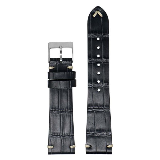 ds20.1 Main Black DASSARI Vintage Alligator Leather Watch Band Strap 18mm 19mm 20mm 21mm 22mm 24mm
