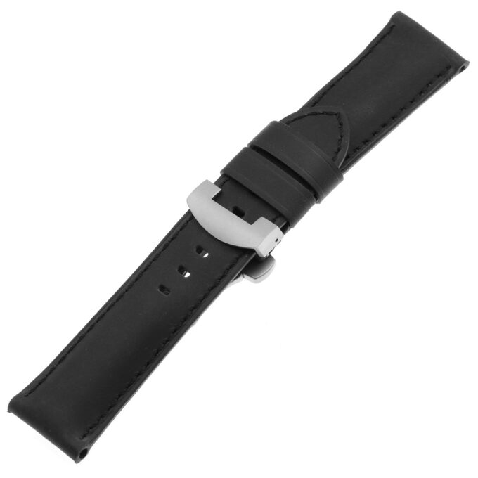 ps3.1.1.ms Main Black Black Stitching Salvage Leather Panerai Watch Band Strap With Matte Silver Deployant Clasp