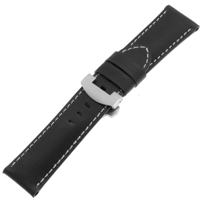 ps3.1.ms Main Black Salvage Leather Panerai Watch Band Strap With Matte Silver Deployant Clasp