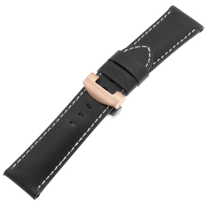 ps3.1.rg Main Black Salvage Leather Panerai Watch Band Strap With Rose Gold Deployant Clasp