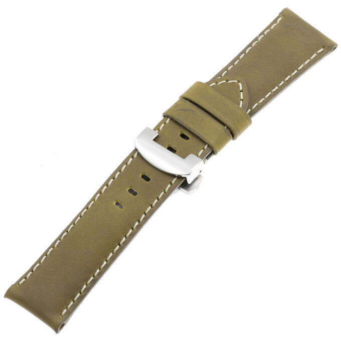 ps3.17.ps Main Khaki Salvage Panerai Leather Watch Band Strap With Polished Silver Deployant Clasp