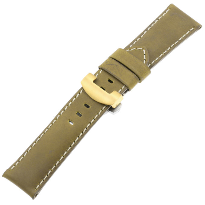 ps3.17.yg Main Khaki Salvage Leather Panerai Watch Band Strap With Yellow Gold Deployant Clasp