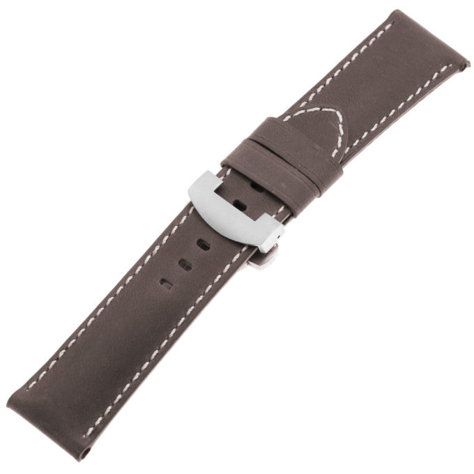 ps3.2.ms Main Coffee Brown Salvage Leather Panerai Watch Band Strap With Matte Silver Deployant Clasp