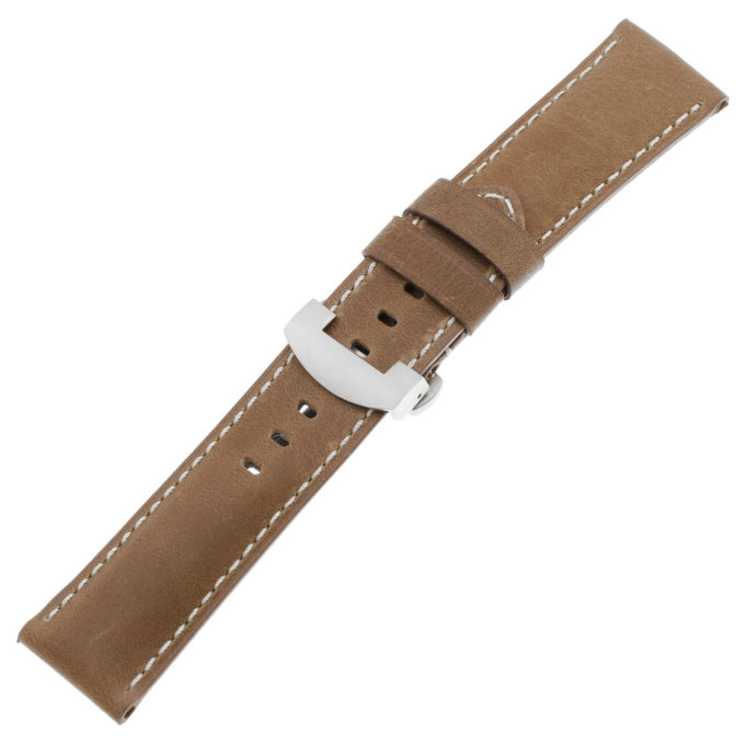 ps3.3.ms Main Classic Cigar Salvage Leather Panerai Watch Band Strap With Matte Silver Deployant Clasp