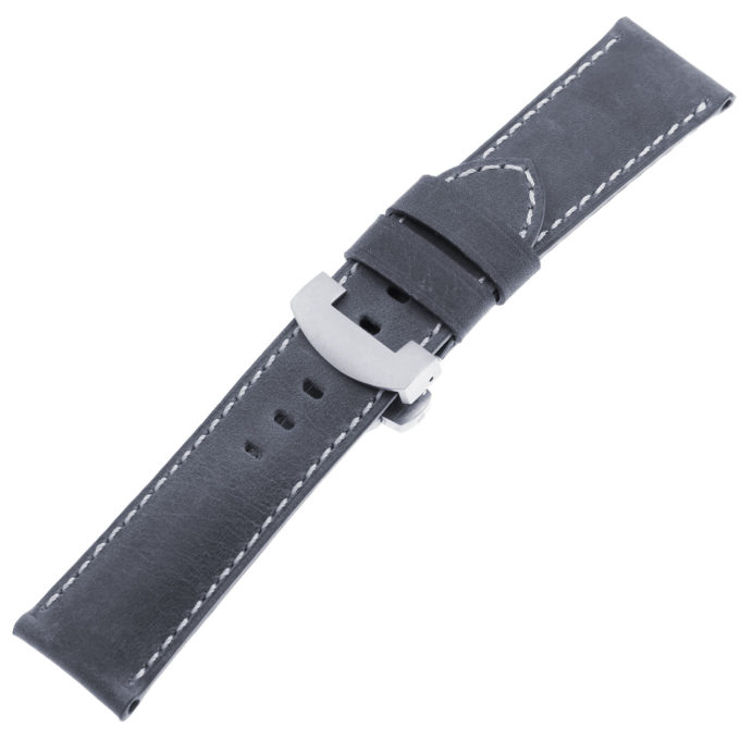 ps3.5.ms Main Oyster Blue Salvage Leather Panerai Watch Band Strap With Matte Silver Deployant Clasp