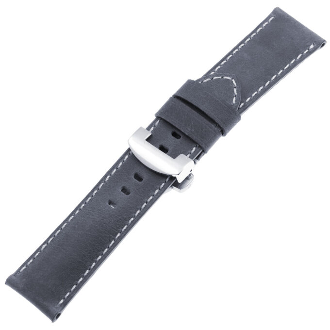 ps3.5.ps Main Oyster Blue Salvage Leather Panerai Watch Band Strap With Polished Silver Deployant Clasp