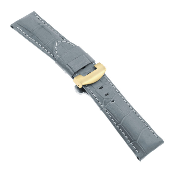 ps4.7.yg Main Grey Croc Leather Panerai Watch Band Strap With Yellow Gold Deployant Clasp
