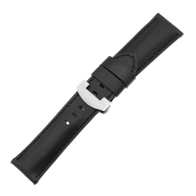 ps5.1.1.ms Main Black Black Stitching Smooth Leather Panerai Watch Band Strap With Matte Silver Deployant Clasp