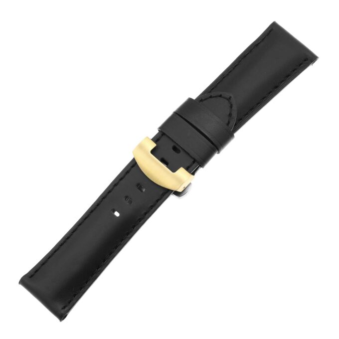 ps5.1.1.yg Main Black Black Stitching Smooth Leather Panerai Watch Band Strap With Yellow Gold Deployant Clasp
