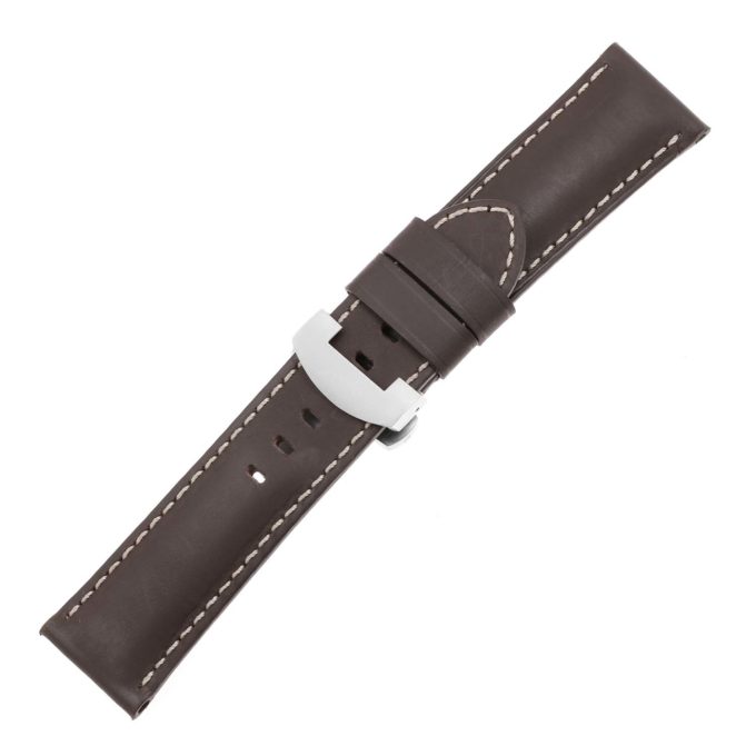 ps5.2.ms Main Brown Smooth Leather Panerai Watch Band Strap With Matte Silver Deployant Clasp