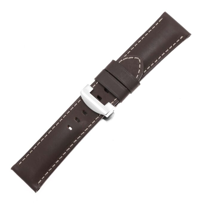 ps5.2.ps Main Brown Smooth Leather Panerai Watch Band Strap With Polished Silver Deployant Clasp