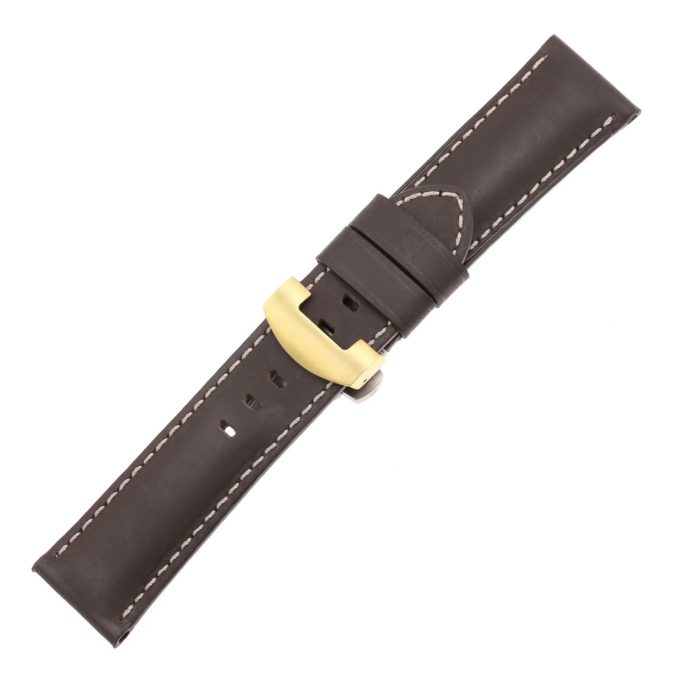 ps5.2.yg Main Brown Smooth Leather Panerai Watch Band Strap With Yellow Gold Deployant Clasp