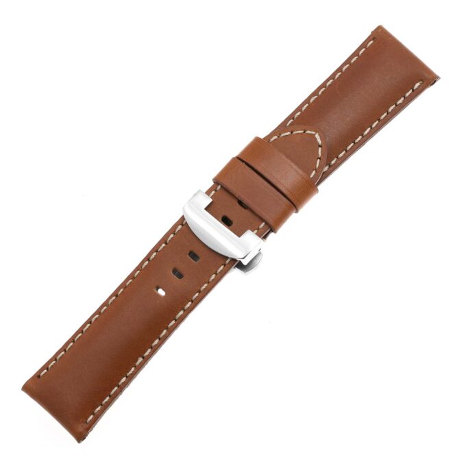 ps5.3.ps Main Tan Smooth Leather Panerai Watch Band Strap With Polished Silver Deployant Clasp
