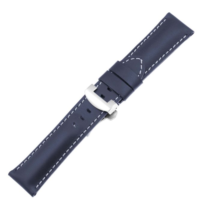 ps5.5.ps Main Navy Blue Smooth Leather Panerai Watch Band Strap With Polished Silver Deployant Clasp