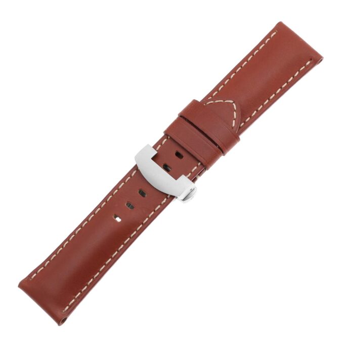 ps5.8.ms Main Rust Smooth Leather Panerai Watch Band Strap With Matte Silver Deployant Clasp