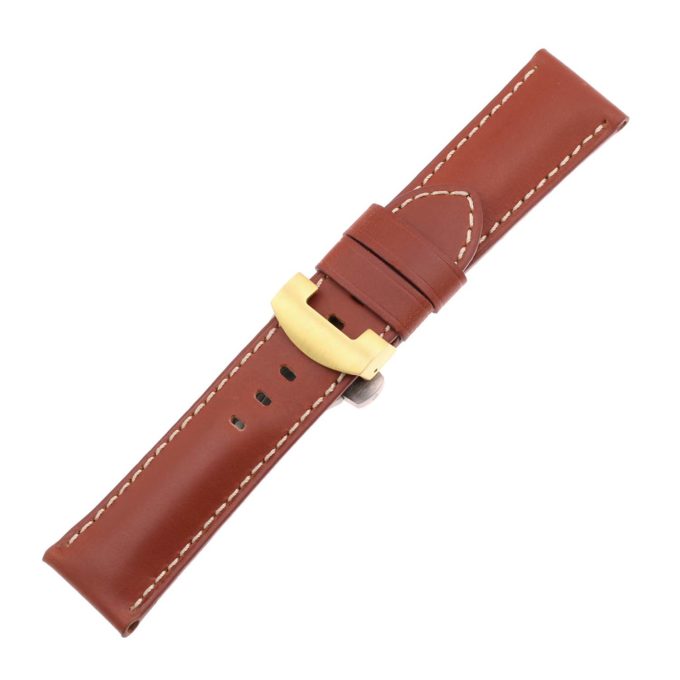 ps5.8.yg Main Rust Smooth Leather Panerai Watch Band Strap With Yellow Gold Deployant Clasp