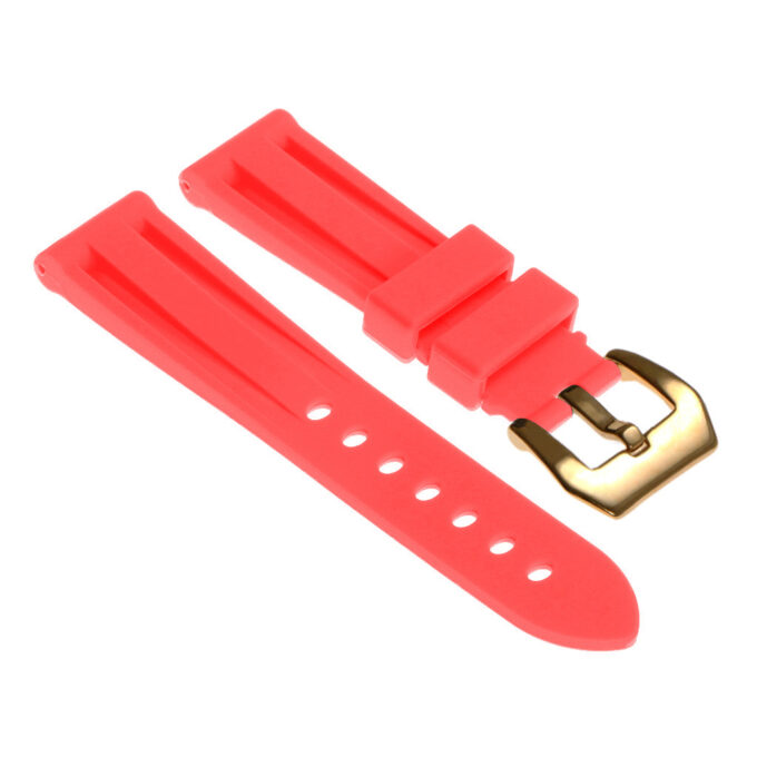 r.pn1 .6a.yg Silicone Rubber Strap in Light Red w Yellow Gold Buckle