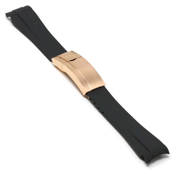 R.rx1.1.rg Main Black (Rose Gold Clasp) StrapsCo Silicone Rubber Replacement Watch Band Strap For Rolex With Curved Ends