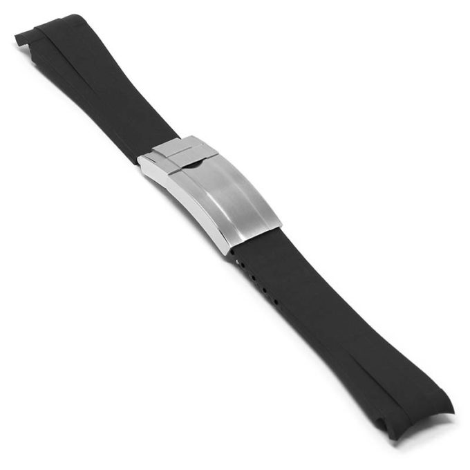 R.rx1.1.ss Main Black (Silver Clasp) StrapsCo Silicone Rubber Replacement Watch Band Strap For Rolex With Curved Ends