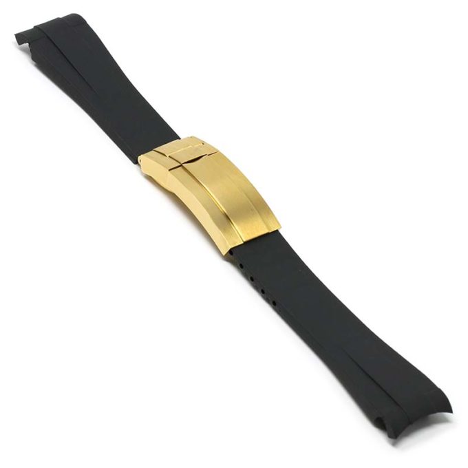R.rx1.1.yg Main Black (Yellow Gold Clasp) StrapsCo Silicone Rubber Replacement Watch Band Strap For Rolex With Curved Ends