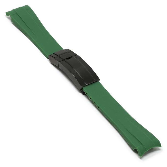 R.rx1.11.mb Main Green (Black Clasp) StrapsCo Silicone Rubber Replacement Watch Band Strap For Rolex With Curved Ends