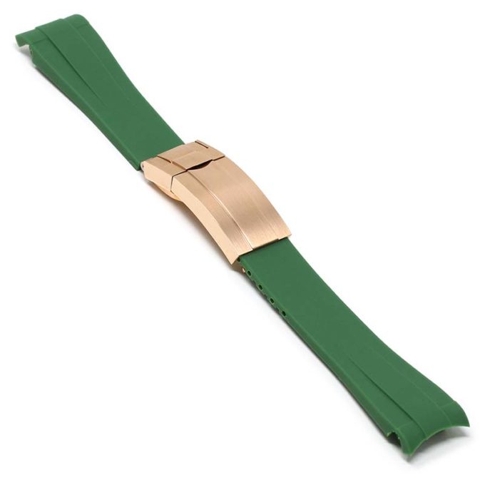 R.rx1.11.rg Main Green (Rose Gold Clasp) StrapsCo Silicone Rubber Replacement Watch Band Strap For Rolex With Curved Ends