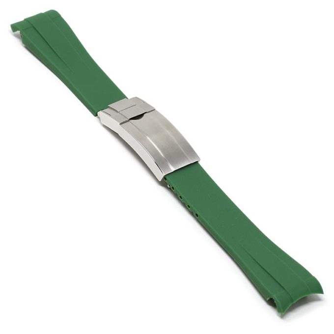 R.rx1.11.ss Main Green (Silver Clasp) StrapsCo Silicone Rubber Replacement Watch Band Strap For Rolex With Curved Ends