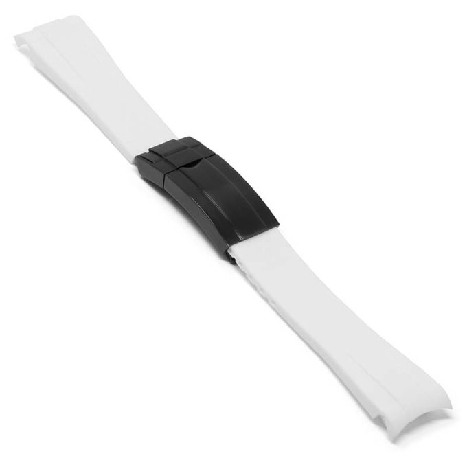 R.rx1.22.mb Main White (Black Clasp) StrapsCo Silicone Rubber Replacement Watch Band Strap For Rolex With Curved Ends