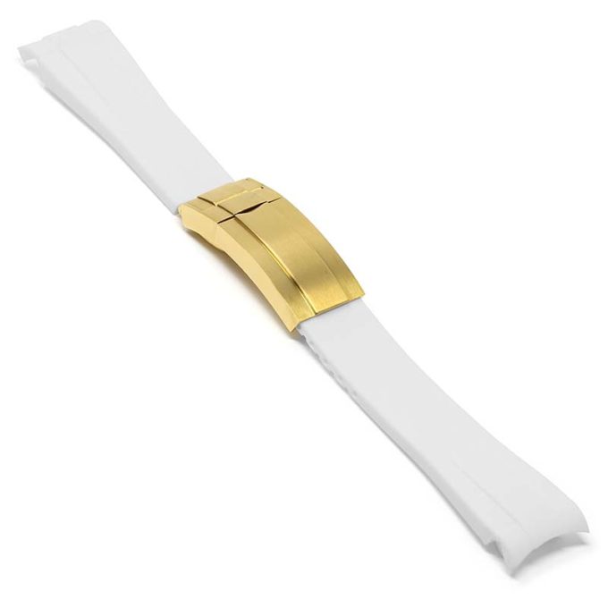 R.rx1.22.yg Main White (Yellow Gold Clasp) StrapsCo Silicone Rubber Replacement Watch Band Strap For Rolex With Curved Ends