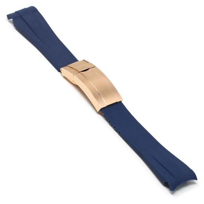 R.rx1.5.rg Main Blue (Rose Gold Clasp) StrapsCo Silicone Rubber Replacement Watch Band Strap For Rolex With Curved Ends