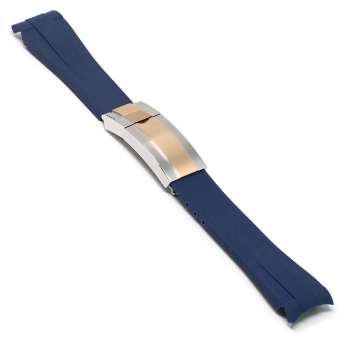 R.rx1.5.ss.rg Main Blue (Silver & Rose Gold Clasp) StrapsCo Silicone Rubber Replacement Watch Band Strap For Rolex With Curved Ends
