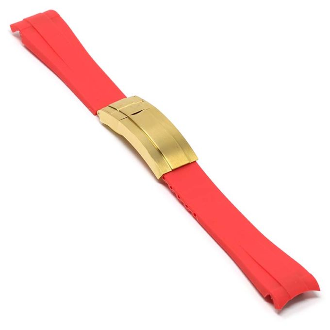 R.rx1.6.yg Main Red (Yellow Gold Clasp) StrapsCo Silicone Rubber Replacement Watch Band Strap For Rolex With Curved Ends