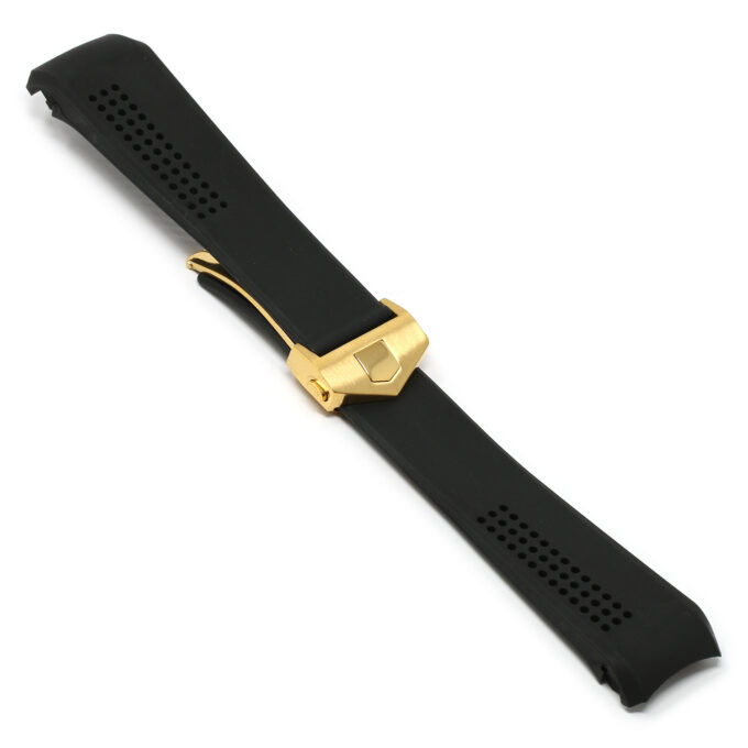 r.tag3 .1.yg Main Black Yellow Gold Clasp StrapsCo Silicone Rubber Watch Band Strap For Tag Heuer Carrera Calibre