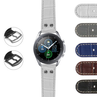 S.gx3.ds16 DASSARI Croc Embossed Leather Pilot Strap With Rivets Samsung Galaxy Watch 3 45mm 41mm 22mm 20mm