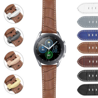 S.gx3.ps4 DASSARI Croc Leather Strap With Deployant Clasp Standard Long For Samsung Galaxy Watch 3 45mm 41mm 22mm 20mm