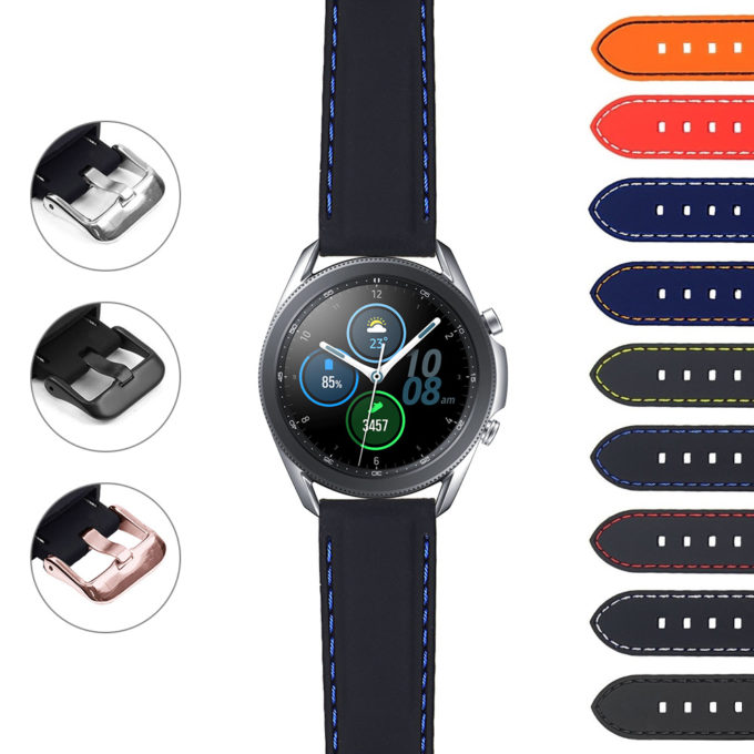 S.gx3.pu1 StrapsCo Rubber Strap With Stitching For Samsung Galaxy Watch 3 45mm 41mm 22mm 20mm