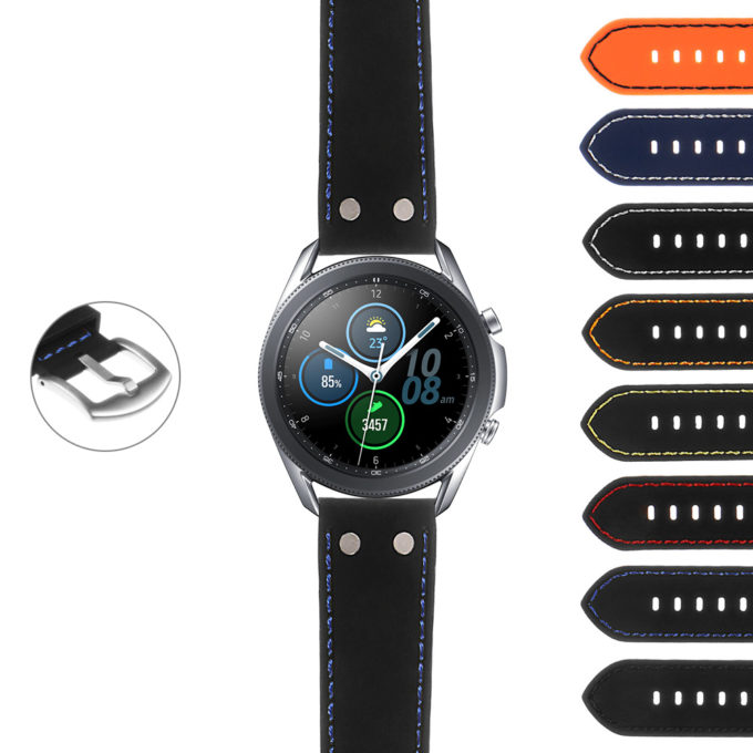 S.gx3.pu10 StrapsCo Rubber Aviator Strap With Rivets For Samsung Galaxy Watch 3 45mm 41mm 22mm 20mm