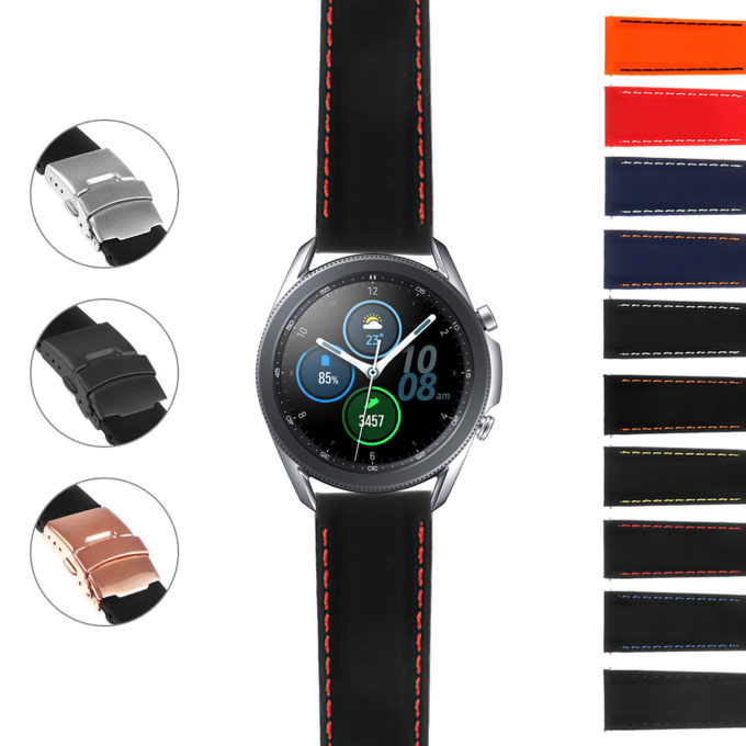 S.gx3.pu12 StrapsCo Rubber Strap With Stitching & Clasp For Samsung Galaxy Watch 3 45mm 41mm 22mm 20mm