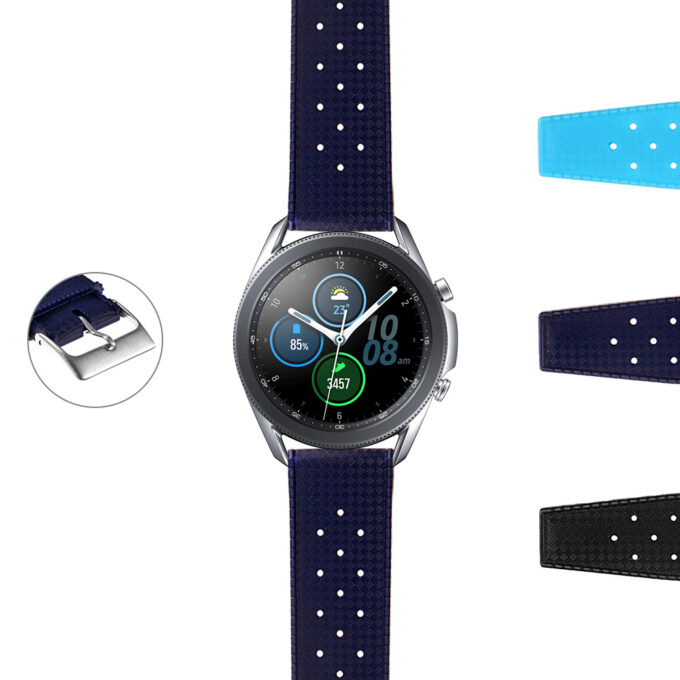S.gx3.pu15 StrapsCo Vintage Style Perforated Rubber Rally Strap For Samsung Galaxy Watch 3 45mm 41mm 22mm 20mm