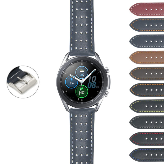 S.gx3.ra8 DASSARI Perforated Leather Racing Strap For Samsung Galaxy Watch 3 45mm 41mm 22mm 20mm