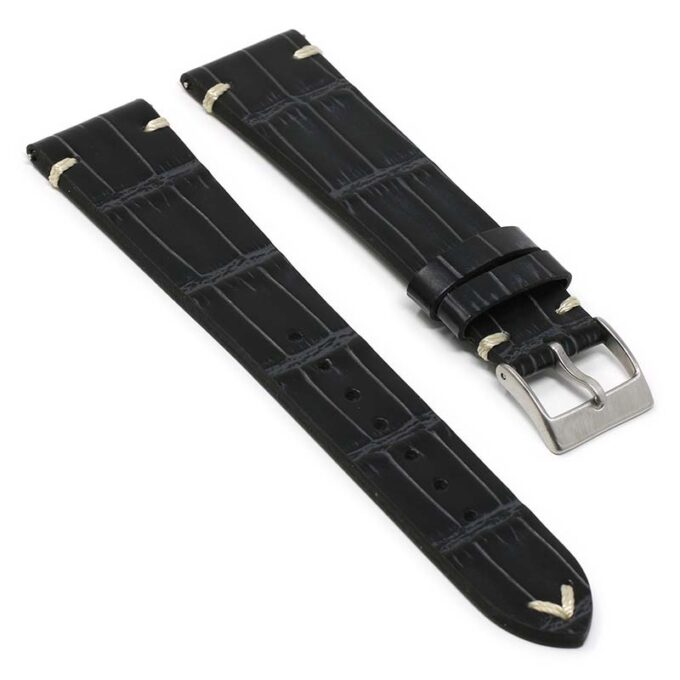 ds20.1 Angle Black DASSARI Vintage Alligator Leather Watch Band Strap 18mm 19mm 20mm 21mm 22mm 24mm 1