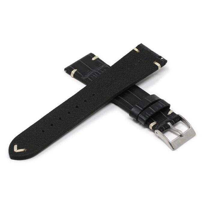 ds20.1 Cross Black DASSARI Vintage Alligator Leather Watch Band Strap 18mm 19mm 20mm 21mm 22mm 24mm 1