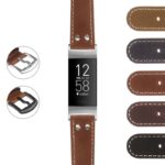 fbx.ds14 DASSARI Vintage Leather Pilot Strap With Rivets Fitbit Charge 3 Charge 4