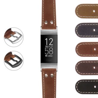 fbx.ds14 DASSARI Vintage Leather Pilot Strap With Rivets Fitbit Charge 3 Charge 4