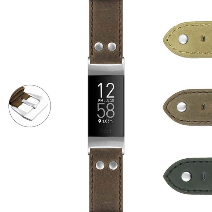 fbx.p600 DASSARI Liberty Leather Strap With Metal Keeper Rivets for Fitbit Charge 3 Charge 4
